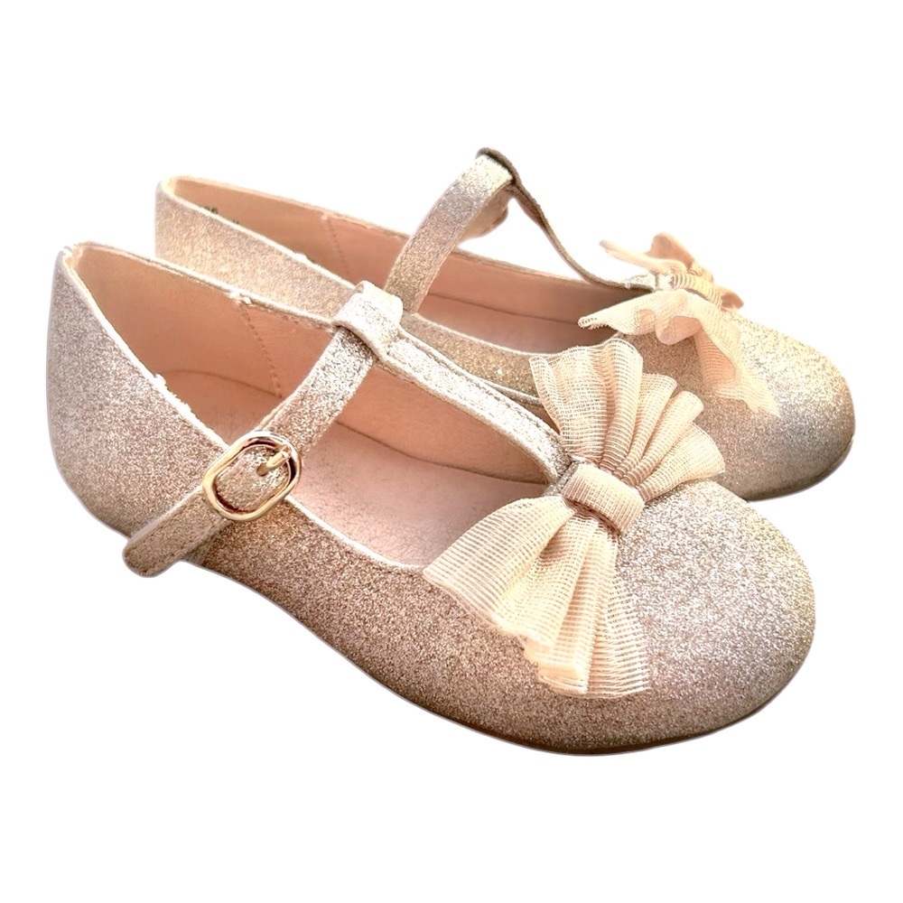Cupcake Couture Champagne Sparkle Glitter & Bow Mary Jane Size 8 party wedding
